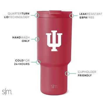 Simple Modern Officially Licensed Collegiate Indiana Hoosiers 30 oz Tumbler with Flip Lid and Straws | Insulated Cup Stainless Steel | Gifts for Men Women | Trek Collection | Indiana University