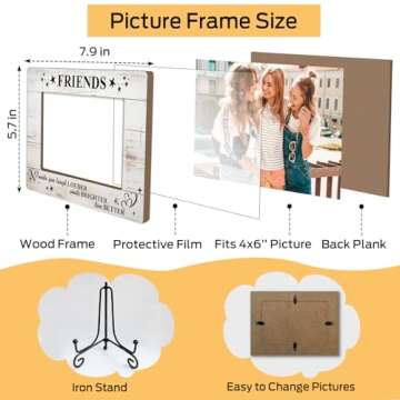 Friends Frame Friendship Gifts for Besties, 4 x 6 Picture Frame Wooden Frame Photo Frame Tabletop Display Home Decor for Living Room Office, Birthday Gifts for Women - Friend Make You Laugh Louder -03