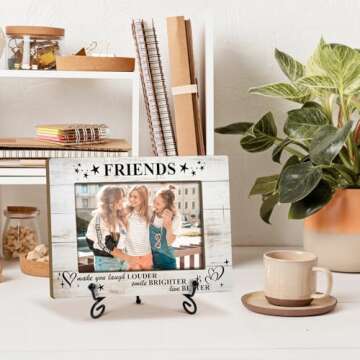 Friends Frame Friendship Gifts for Besties, 4 x 6 Picture Frame Wooden Frame Photo Frame Tabletop Display Home Decor for Living Room Office, Birthday Gifts for Women - Friend Make You Laugh Louder -03