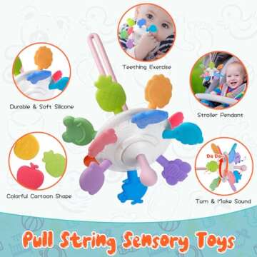 Wuzhineisn Montessori Baby Toys for Ages 6-18 Months - Pull String Teether, Stacking Blocks, Sensory Shapes Storage Bin, Infant Bath Time Fun, 4 in 1 Toddlers Toy Gifts for 1 2 3 Year Old Boys Girls