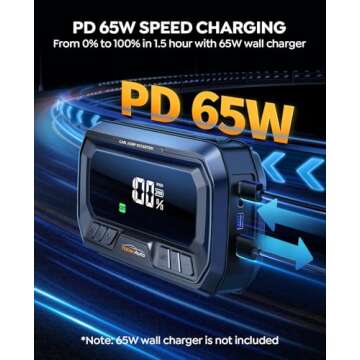 YaberAuto Portable Car Jump Starter with Air Compressor 160PSI, 6000A 65W Charging Car Battery Jump Starter Battery Pack (All Gas/12L Diesel) Jump Box Car Battery Jumper Starter Portable, 600lm Lights