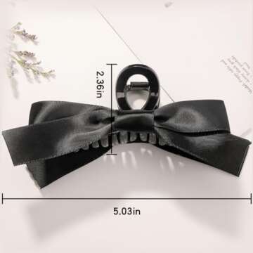 Satin Bow Claw Clip for Women Girls, 2 Pcs Bow-knot Hair Claw Clip Stylish Strong Hold Hair Claw Barrette for Thick Thin Hair Casual Formal Wear (Black and White)