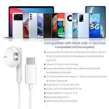 USB C Headphones for iPhone 16 15 Pro Max Plus iPad Pro USB C Earphones with Microphone Volume Control USB C Wired Earbuds USB Type C Earphone for Google Pixel 8 7 6A 5 Samsung S24 S23 S22 S21 S20 A55