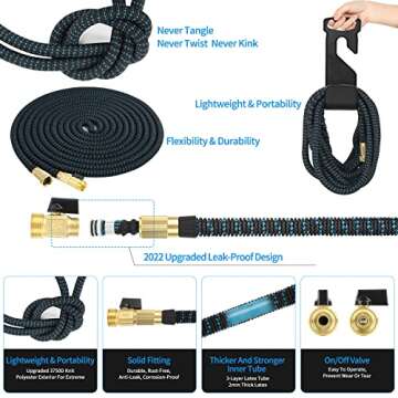 Expandable Garden Hose 50 ft - All New 2024 Retractable Water Hoses with 3/4" Solid Brass Fittings, Extra Strength Fabric - Flexible Expanding Hose with 10 Pattern Spray Nozzle