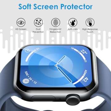 UniqueMe 8 Pack for Apple Watch Series 10 Screen Protector 46mm - [Strong Asorption] [Flexible TPU Not Glass][Non-Bubbles] iWatch Anti-Scratch Replacement Protection HD Clear Cover Soft Film