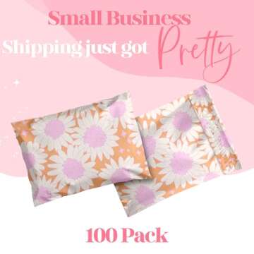 Pretty Package Store 10x13 Designer Poly Mailer 100 Pack Heavy Duty Waterproof Self Seal Shipping Bags for Small Business Large Mailing Envelopes Bulk Tear Resistant Cute Packaging Pink Blooms Flowers