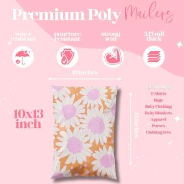 Pretty Package Store 10x13 Designer Poly Mailer 100 Pack Heavy Duty Waterproof Self Seal Shipping Bags for Small Business Large Mailing Envelopes Bulk Tear Resistant Cute Packaging Pink Blooms Flowers