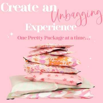 Pretty Package Store 10x13 Designer Poly Mailer 100 Pack Heavy Duty Waterproof Self Seal Shipping Bags for Small Business Large Mailing Envelopes Bulk Tear Resistant Cute Packaging Pink Blooms Flowers