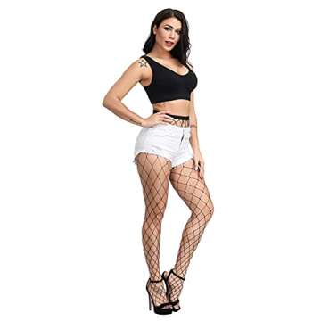 Pareberry Women's High Waisted Fishnet Tights Sexy Wide Mesh Fishnet Stockings (Black(Big Hole))