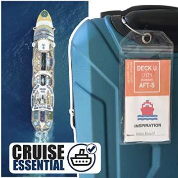 Carnival Cruise Luggage Tag Holder by Cruise On [4 Pack] - Fits All Carnival & Seabourn Cruise Line Ships & Tags - Cruise Essentials 2024 & 2025 - Waterproof & Clear Luggage Tags for Cruise Ships