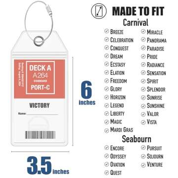 Carnival Cruise Luggage Tag Holder by Cruise On [4 Pack] - Fits All Carnival & Seabourn Cruise Line Ships & Tags - Cruise Essentials 2024 & 2025 - Waterproof & Clear Luggage Tags for Cruise Ships