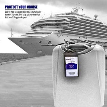 Carnival Cruise Luggage Tag Holder by Cruise On [4 Pack] - Fits All Carnival & Seabourn Cruise Line Ships & Tags - Cruise Essentials 2024 & 2025 - Waterproof & Clear Luggage Tags for Cruise Ships