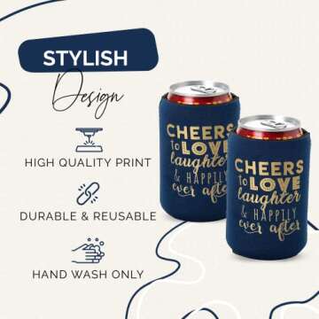 Wedding Can Cooler Decorations - 12 Cheers to Love Laughter and Happily Ever After, Rehearsal Dinner Favors, Wedding Supplies - Bridal Showers, Engagements Party Favors (Navy Blue, Regular)