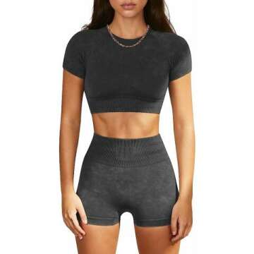 OLCHEE Womens Workout Sets 2 Piece - Seamless Acid Wash Yoga Outfits Shorts and Crop Top Matching Gym Athletic Clothing Set