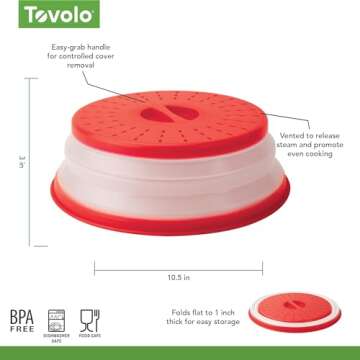 Tovolo Microwave Splatter Cover for Food, Medium (Candy Apple Red) - Collapsible & Vented Silicone Splatter Guard Lid - Microwave Plate & Dish Cover with Handle - BPA-Free Kitchen Gadget for Meal Prep