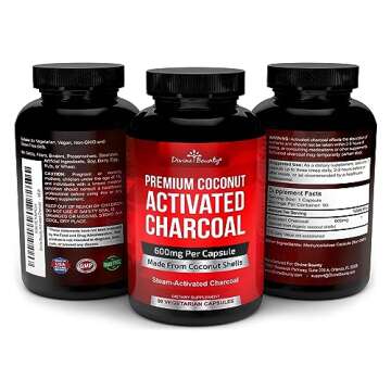 Divine Bounty Organic Activated Charcoal Capsules - 600mg Coconut Charcoal Pills - 90 Veggie Caps