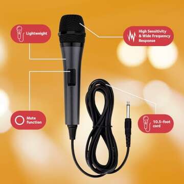 Singing Machine Wired Microphone for Karaoke, (Black) - Unidirectional Dynamic Vocal Microphone - Plug-in Microphone for Karaoke Machine, AMP, & Speaker - Mic for Singing, Public Speaking, & Parties