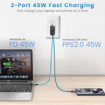 2Port 45W Super Fast Charger Type C, 2Pack 45W USB-C Charger Android Phone Charger Fast Charging for Samsung Galaxy S24 Ultra/S24+/S24/S23 Ultra/S23+/S22/S20/Note10+/Tab S9 with 2X 6.6ft Type C Cord