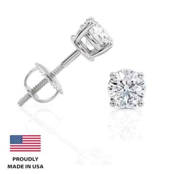 IGI Certified 1 Carat D-E Color and VS1-VS2 Clarity Lab Grown Diamond Stud Earrings for Women I 14k White Gold Earrings for Her I Secure Screw Back Made in USA by Beverly Hills Jewelers