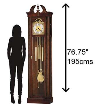 Howard Miller Chateau Floor Clock, Lockable Glass Door Wood Finish Adjustable Home Decor, Stationary Blue Moon Phase Chime Silence Option for Dining Area or Office Swan-Neck Pediment