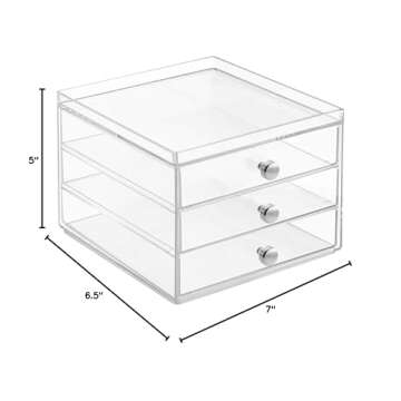 iDesign 3 Plastic Vanity, Compact Slim Storage Organization Drawers Set for Cosmetics, Dental Supplies, Hair Care, Bathroom, Dorm, Desk, Countertop, Office, 6.5" x 7" x 5"