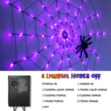 ​​PABIPABI Halloween Spider Web Lights, 4FT Light up Spider Web Outdoor with 84LED and 8 Modes, Halloween Decorations Outside for Party Yard Bar Haunted House (Orange & Purple)