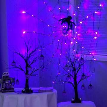 ​​PABIPABI Halloween Spider Web Lights, 4FT Light up Spider Web Outdoor with 84LED and 8 Modes, Halloween Decorations Outside for Party Yard Bar Haunted House (Orange & Purple)