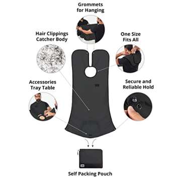 Beard King Beard Bib Apron - Shaving Set for Dad - As Seen on Shark Tank - Men's Hair Catcher for Shaving - Grooming Accessories - Packing Pouch, Black