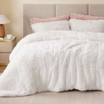 Intelligent Design Malea Shaggy Comforter Set, Long Faux Fur Cozy Down Alternative, Modern Casual Ultra Soft All Season Fluffy Bedding with Matching Sham, King/Cal King, Ivory 3 Piece