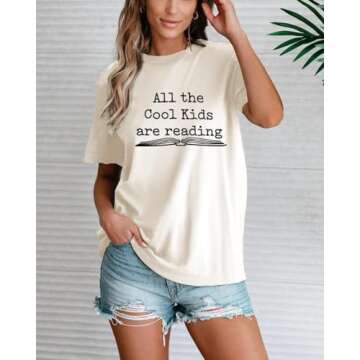 All The Cool Kids are Reading Graphic Shirt Teacher Shirts for Women Short Sleeve Book Lovers Letter Printed Tee Tops Teacher Shirts Tshirt