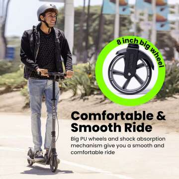 Aero Big Wheels Kick Scooter for Kids Ages 8-12, Teens and Adults. Commuter Adult Scooters with Hand Brake, Rubber mat, Shock Absorption, Foldable and Height Adjustable