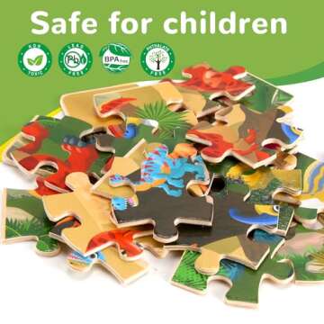 Wooden Puzzles Dinosaur Toys for Kids Ages 3-5, Set of 4 Packs with 20-Piece Wood Jigsaw Puzzles, Preschool Educational Brain Teaser Boards for Boys and Girls 3 4 5 6 Years Old