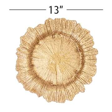 Simply Elegant Coral Reef Glass Charger Plate | Service Plate for Parties, Dinner, Weddings, Quinceaneras and Events | 13 inch Diameter | Gold - Gloss Finish | Set of 8