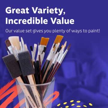 Artlicious Paint Brushes - Acrylic Paint Set and Detail Paint Brushes for Kids - Use with Craft, Watercolor, Oil, Gouache Paints, Face Art, Washable Paints, Miniature Detailing and Rock Painting