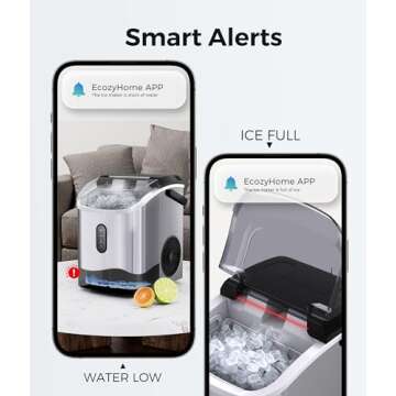 ecozy Smart Nugget Ice Maker Countertop, Portable Pebble Ice Machine with Voice Control, 33lbs/24H Soft Chewable Ice, Self-Cleaning Pellet Ice Maker with APP WiFi for Kitchen Party, Stainless Steel