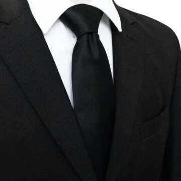 JEMYGINS Black Tie Silk Necktie for Men - Elegant Business & Wedding Accessory