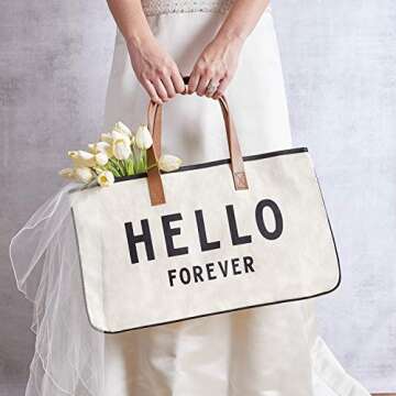 Santa Barbara Design Studio Tote Bag For Women Hold Everything Wedding 100% Cotton Canvas Shoulder Bag, Large, Hello Forever