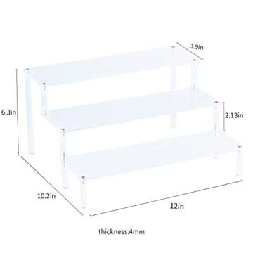 NEETBU 3 Tier Acrylic Display Risers Clear Display Stands For Figures Cupcake Dessert Perfume Nail Polish Collection Display Shelf