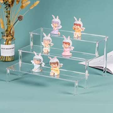 NEETBU 3 Tier Acrylic Display Risers Clear Display Stands For Figures Cupcake Dessert Perfume Nail Polish Collection Display Shelf