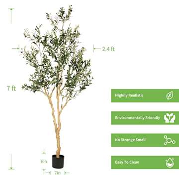 Realead Faux Olive Tree 7ft - Realistic Tall Silk Olive Trees Artificial Indoor Decor - Large Potted Fake Olive Tree with Branches and Fruits - Artificial Olive Trees for Home Office Decor Indoor