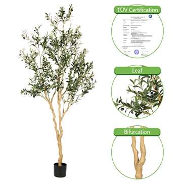 Realead Faux Olive Tree 7ft - Realistic Tall Silk Olive Trees Artificial Indoor Decor - Large Potted Fake Olive Tree with Branches and Fruits - Artificial Olive Trees for Home Office Decor Indoor