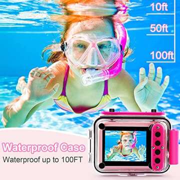 GKTZ Kids Waterproof Camera - Underwater Camera Birthday Gifts for Girls Boys Children Digital Action Camera with 32GB SD Card, Pool Toys for Kids Age 4 5 6 7 8 10