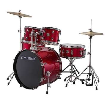 Ludwig Accent 5-piece Complete Drum Set with 22 inch Bass Drum and Wuhan Cymbals - Red Sparkle