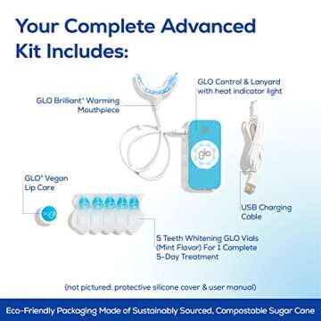 GLO Science — GLO Brilliant Advanced White Smile — Teeth Whitening Device Kit w/Patented Illuminating Heat Warming Mouthpiece and LED Light Technology — Designed for Sensitive Teeth, Blue Device