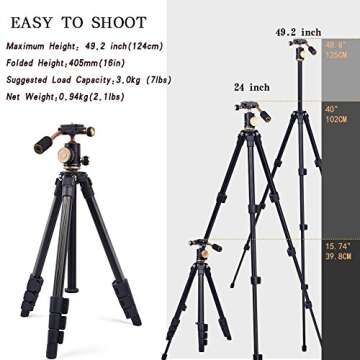 YoTilon Tripod for Camera,Lightweight Travel Camera Tripod with Handle,Camera Tripod Stand for DSLR,1/4 Plate for Canon Nikon Sony,Best Choice for Travel and Work to Take Vlogging Or Photos