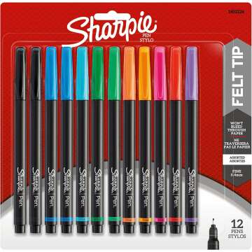 Sharpie Fine Point Felt Tip Pens - 12 Assorted Colors for Versatile Crafting