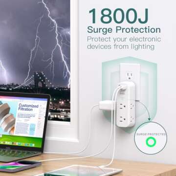 Surge Protector Outlet Extender with USB Ports