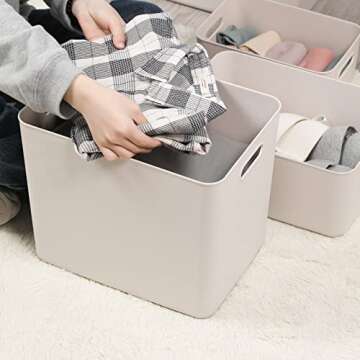 Yishyfier Plastic Storage Baskets With Lid Organizing Container Lidded Knit Storage Organizer Bins for Shelves Drawers Desktop Closet Playroom Classroom Office (4XL+2L, Light grey)