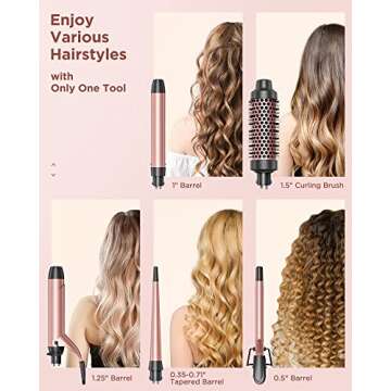 Wavytalk 5 in 1 Curling Iron Set with Curling Brush and 4 Interchangeable Ceramic Curling Wand (0.35"-1.25”), Instant Heat Up, Dual Voltage Hair Curler