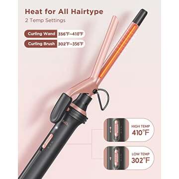 Wavytalk 5 in 1 Curling Iron Set with Curling Brush and 4 Interchangeable Ceramic Curling Wand (0.35"-1.25”), Instant Heat Up, Dual Voltage Hair Curler